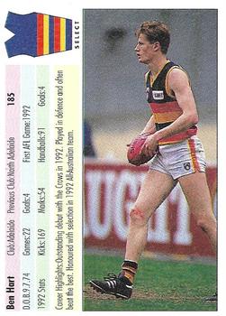 1993 Select AFL #185 Ben Hart Back